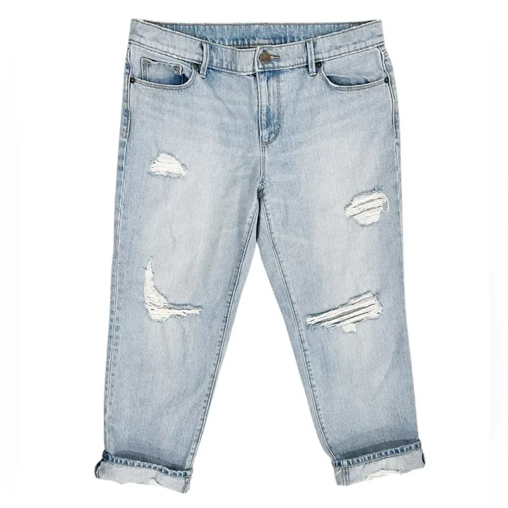 LOFT Light Wash Blue Distressed Cropped Boyfriend Jeans